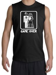 Game Over Shooter Funny Marriage Black Muscle Shirt - White Print