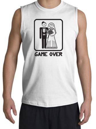 Game Over Shooter Funny Marriage White Muscle Shirt - Black Print