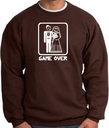 Game Over Sweatshirt - Funny Marriage Brown Sweatshirt - White Print