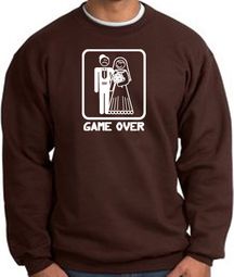 Game Over Sweatshirt - Funny Marriage Brown Sweatshirt - White Print Game Over Sweatshirt - Funny Marriage Brown Sweatshirt - White Print