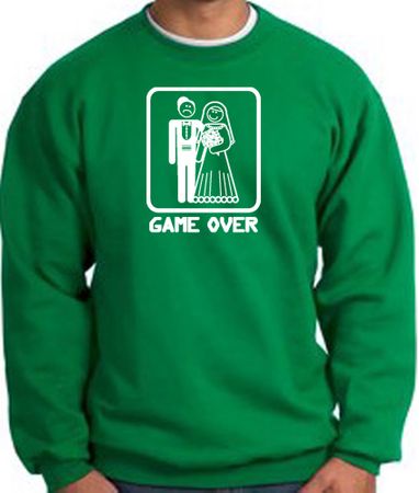 Game Over Sweatshirt - Funny Marriage Kelly Green - White Print