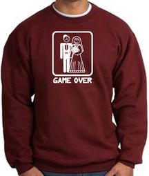 Game Over Sweatshirt Funny Marriage Maroon Sweatshirt - White Print Game Over Sweatshirt Funny Marriage Maroon Sweatshirt - White Print
