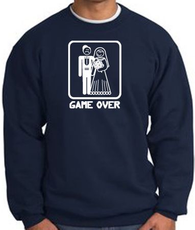 Game Over Sweatshirt Funny Marriage Navy Sweatshirt - White Print