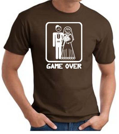 Game Over T-shirt - Funny Marriage Bride Groom Brown Tee White Print