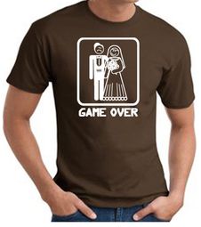Game Over T-shirt - Funny Marriage Bride Groom Brown Tee White Print