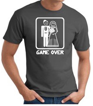 Game Over T-shirt Funny Marriage Bride Groom Charcoal Tee White Print