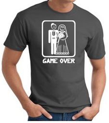 Game Over T-shirt Funny Marriage Bride Groom Charcoal Tee White Print