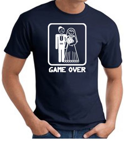 Game Over T-shirt - Funny Marriage Bride Groom Navy Tee White Print