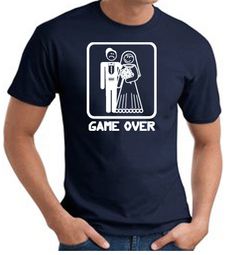 Game Over T-shirt - Funny Marriage Bride Groom Navy Tee White Print