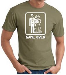 Game Over T-shirt - Funny Marriage Bride Groom Olive Tee White Print