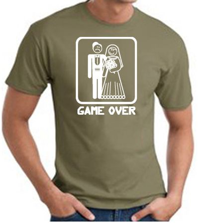 Game Over T-shirt - Funny Marriage Bride Groom Olive Tee White Print