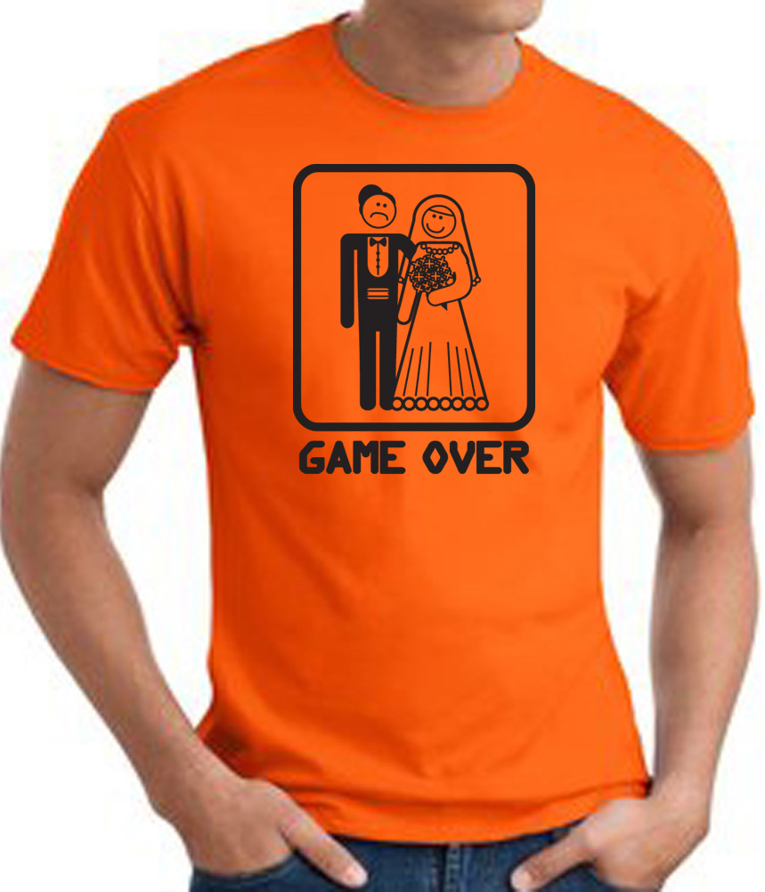 Game Over T-shirt Funny Marriage Bride Groom Orange Tee - Black Print