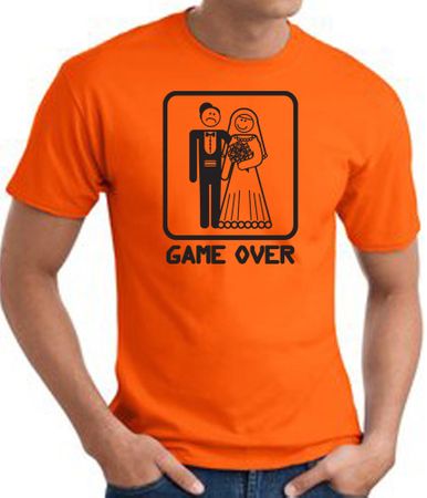Game Over T-shirt Funny Marriage Bride Groom Orange Tee - Black Print