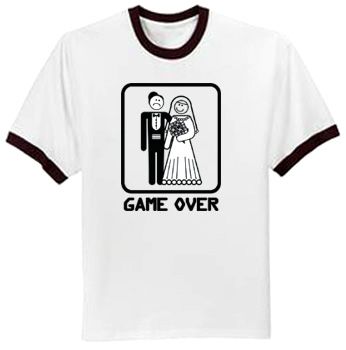 Game Over T-shirt Funny Marriage Bride Groom Ringer Tee Shirt