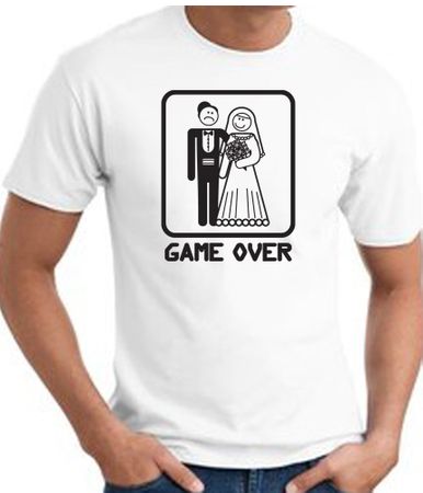 Game Over T-shirt Funny Marriage Bride Groom White Tee - Black Print