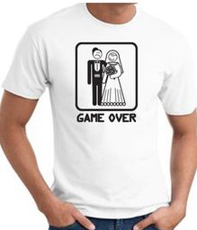 Game Over T-shirt Funny Marriage Bride Groom White Tee - Black Print