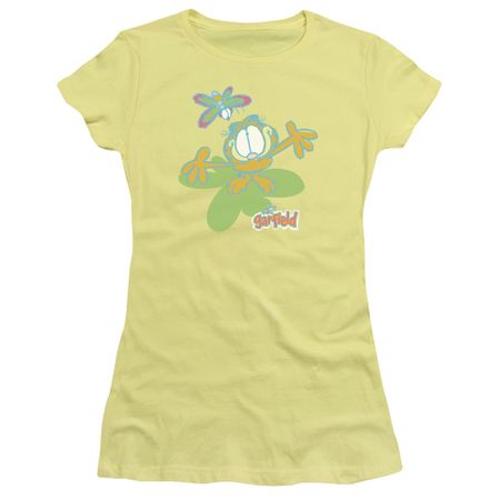 Garfield Juniors T-shirt Colorful Butterfly Yellow Tee Shirt