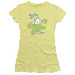 Garfield Juniors T-shirt Colorful Butterfly Yellow Tee Shirt Garfield Juniors T-shirt Colorful Butterfly Yellow Tee Shirt