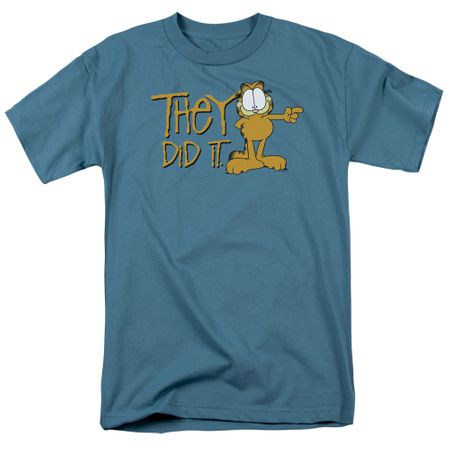 Garfield T-shirt They Did It Adult Slate Blue Tee Shirt