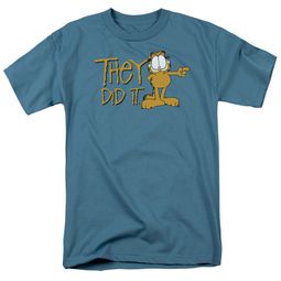 Garfield T-shirt They Did It Adult Slate Blue Tee Shirt Garfield T-shirt They Did It Adult Slate Blue Tee Shirt