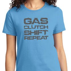 Gas Clutch Shift Repeat Grey Print Ladies Shirt