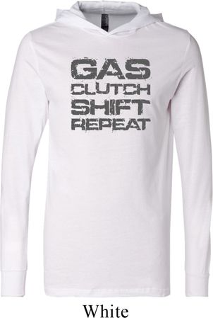Gas Clutch Shift Repeat Grey Print Lightweight Hoodie Tee