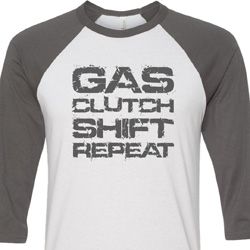 Gas Clutch Shift Repeat Grey Print Mens Raglan Shirt Gas Clutch Shift Repeat Grey Print Mens Raglan Shirt