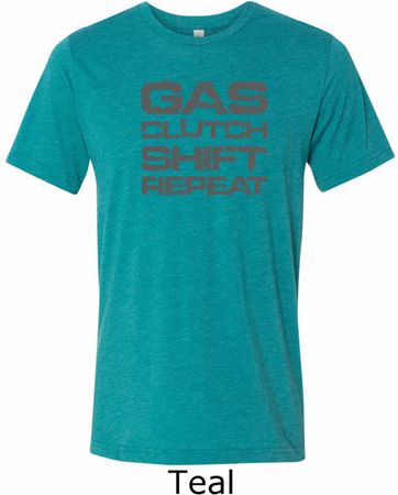Gas Clutch Shift Repeat Grey Print Mens Tri Blend Crewneck Shirt