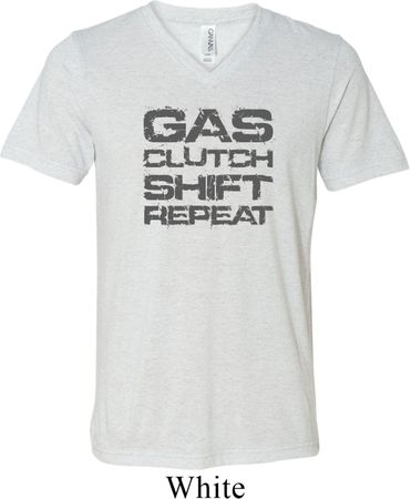 Gas Clutch Shift Repeat Grey Print Mens Tri Blend V-neck Shirt