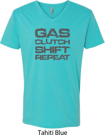 Gas Clutch Shift Repeat Grey Print Mens V-Neck Shirt