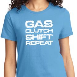Gas Clutch Shift Repeat White Print Ladies Shirts