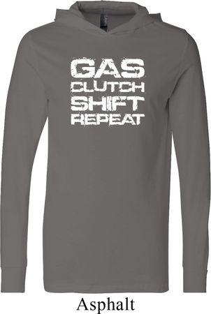 Gas Clutch Shift Repeat White Print Lightweight Hoodie Tee