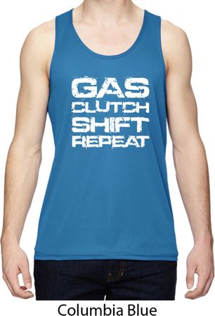 Gas Clutch Shift Repeat White Print Mens Moisture Wicking Tanktop