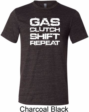 Gas Clutch Shift Repeat White Print Mens Tri Blend Crewneck Shirt