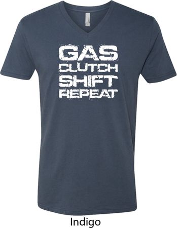 Gas Clutch Shift Repeat White Print Mens V-Neck Shirt
