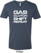 Gas Clutch Shift Repeat White Print Mens V-Neck Shirt