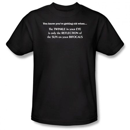 Getting Old T-shirt Reflection of Sun on Bifocals Black Tee