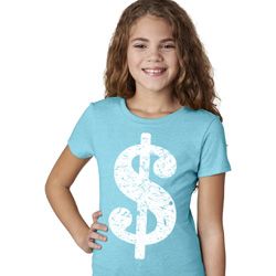Girls Funny Shirt Distressed Dollar Sign Tee T-Shirt