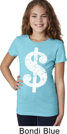 Girls Funny Shirt Distressed Dollar Sign Tee T-Shirt