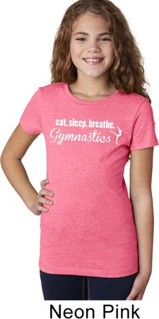 Girls Gymnast Shirt White Eat Sleep Breathe Gymnastics Tee T-Shirt
