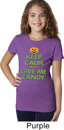 Girls Halloween Shirt Keep Calm and Give Me Candy Tee T-Shirt