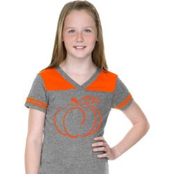 Girls Halloween Tee Pumpkin Sketch Football Tee