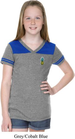 Girls Pineapple Patch Pocket Print Football Tee