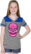 Girls Pink Sugar Skull Football Tee