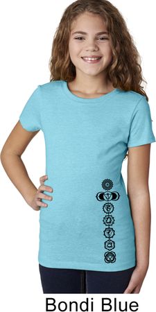 Girls Yoga Shirt Black 7 Chakras Bottom Print Tee T-Shirt