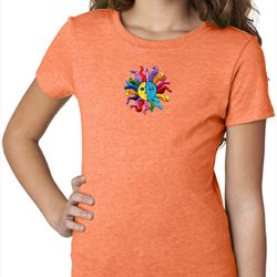 Girls Yoga Shirt Hippie Sun Patch Middle Print Tee T-Shirt