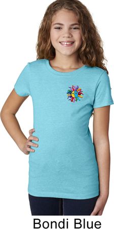 Girls Yoga Shirt Hippie Sun Patch Pocket Print Tee T-Shirt
