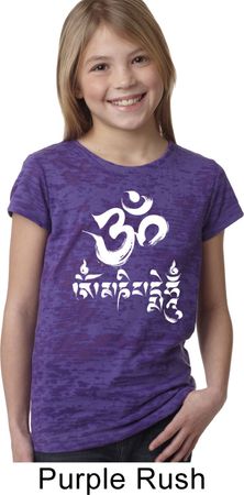 Girls Yoga Shirt OM Mani Padme Hum Burnout Tee T-Shirt