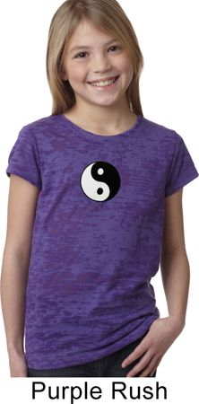 Girls Yoga Shirt Yin Yang Patch Small Print Burnout Tee T-Shirt