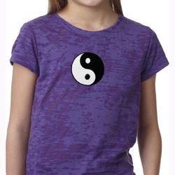 Girls Yoga Shirt Yin Yang Patch Small Print Burnout Tee T-Shirt